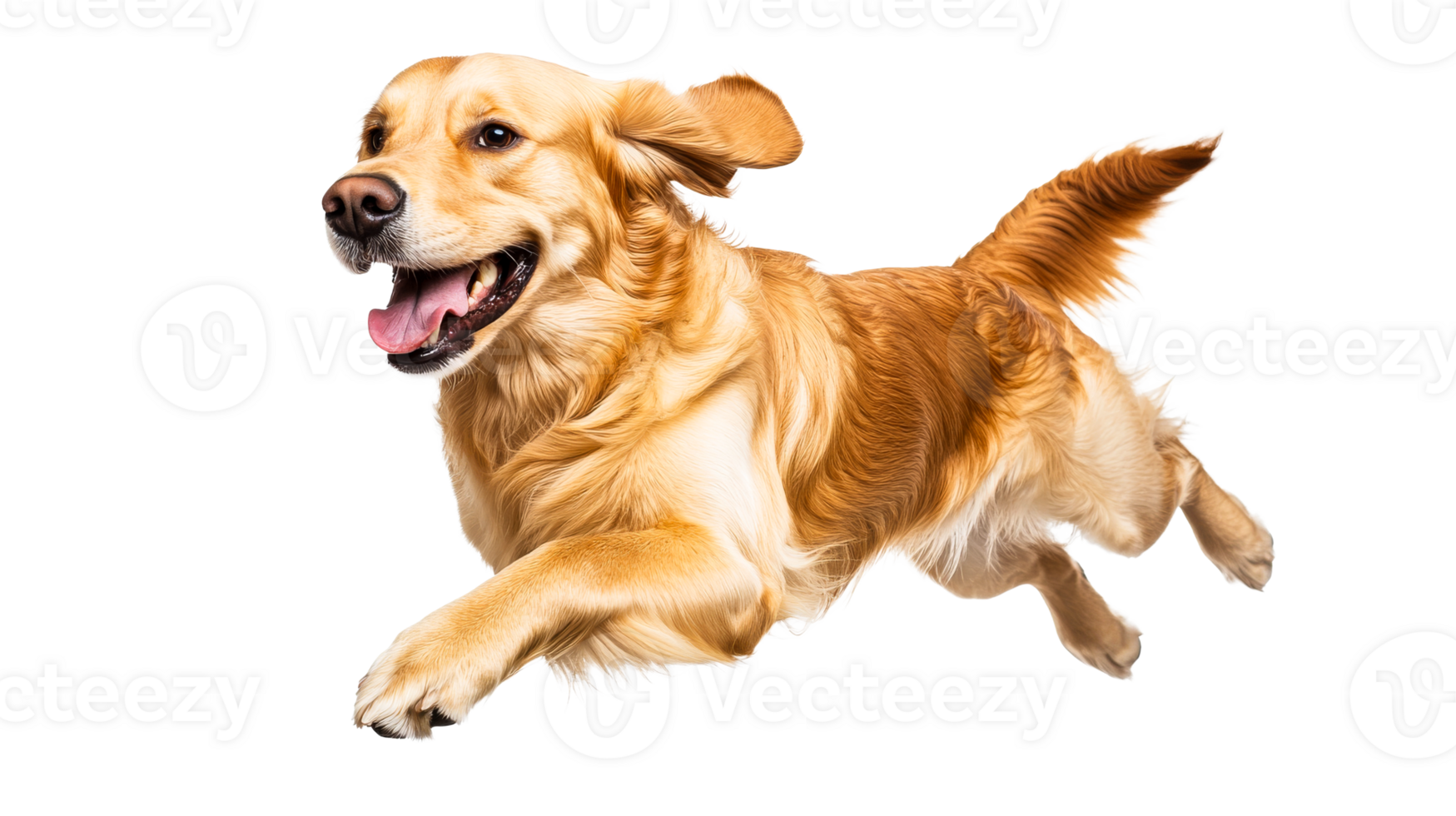 Energetic Golden Retriever Runs with Joy, cut out transparent png