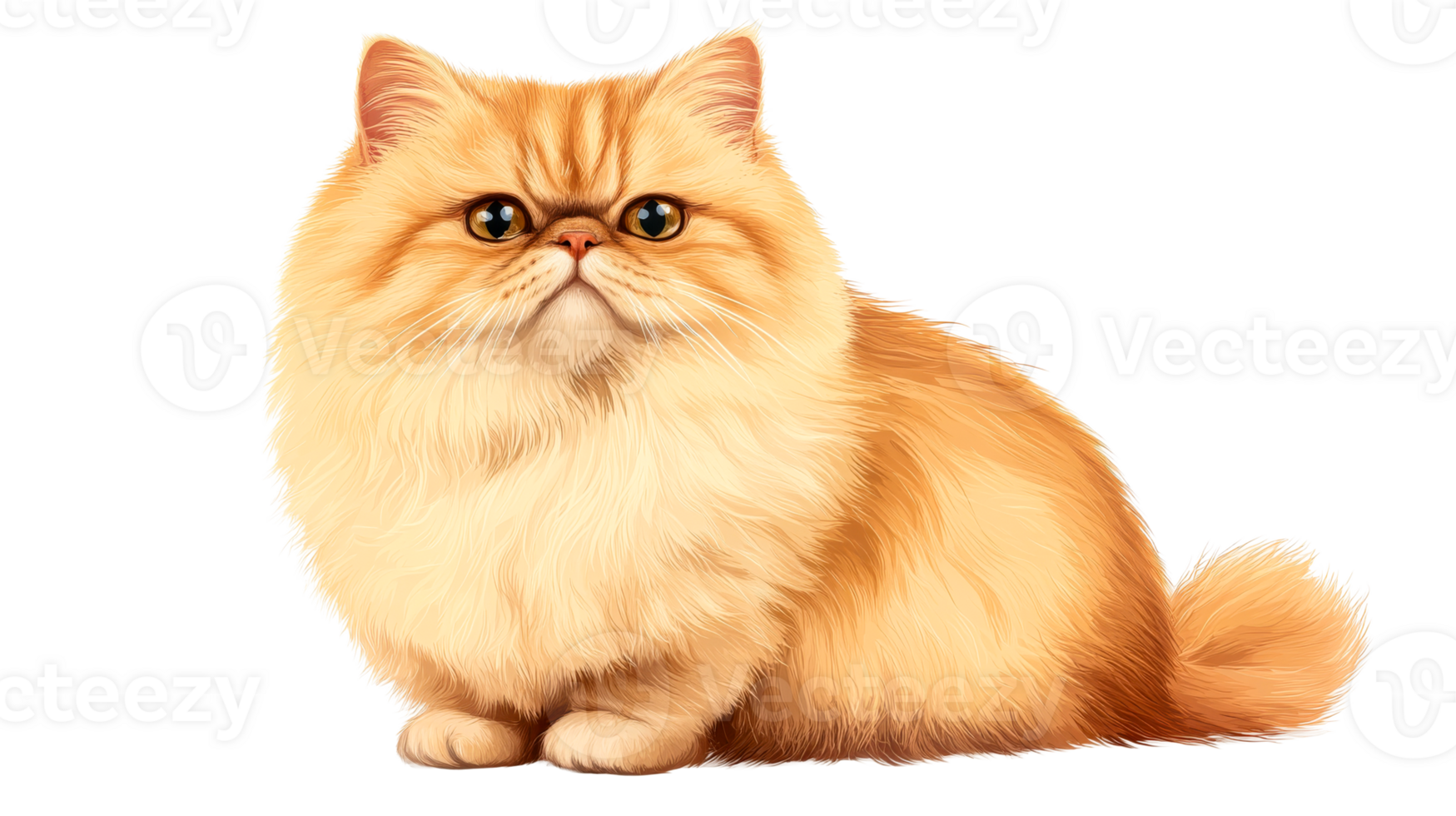 Red Persian cat with fluffy fur sitting portrait, cut out transparent png