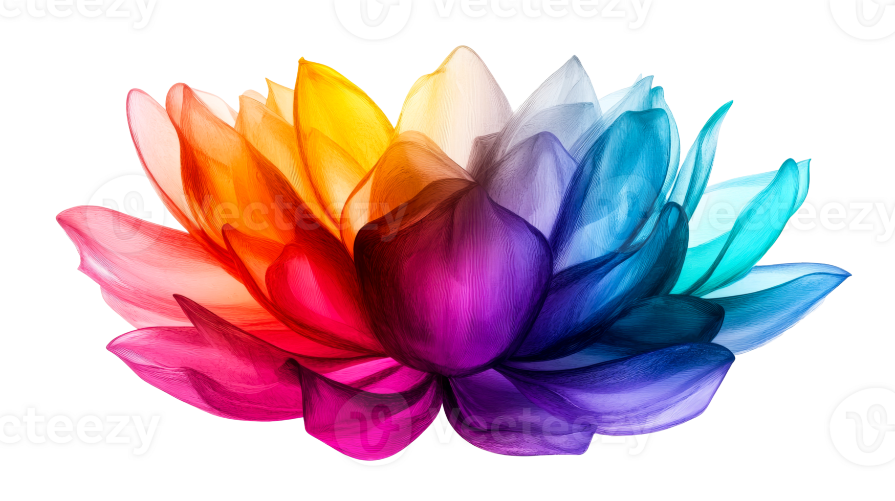 Lotus flower with rainbow color petals, cut out transparent png