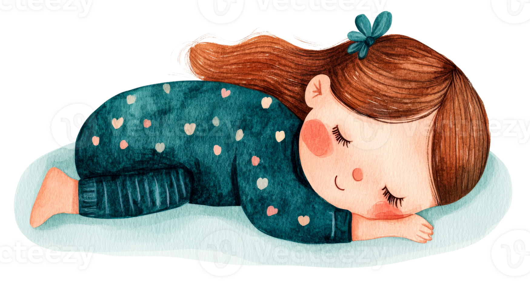 Sleeping child illustration on pillow, dream, comfort, isolated, cut out transparent png