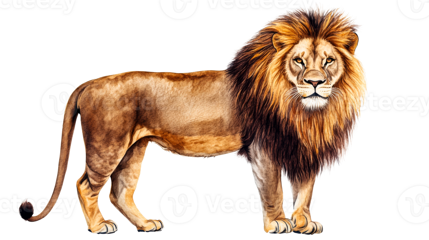Majestic Lion Stance with Intricate Mane, Powerful Gaze, cut out transparent png