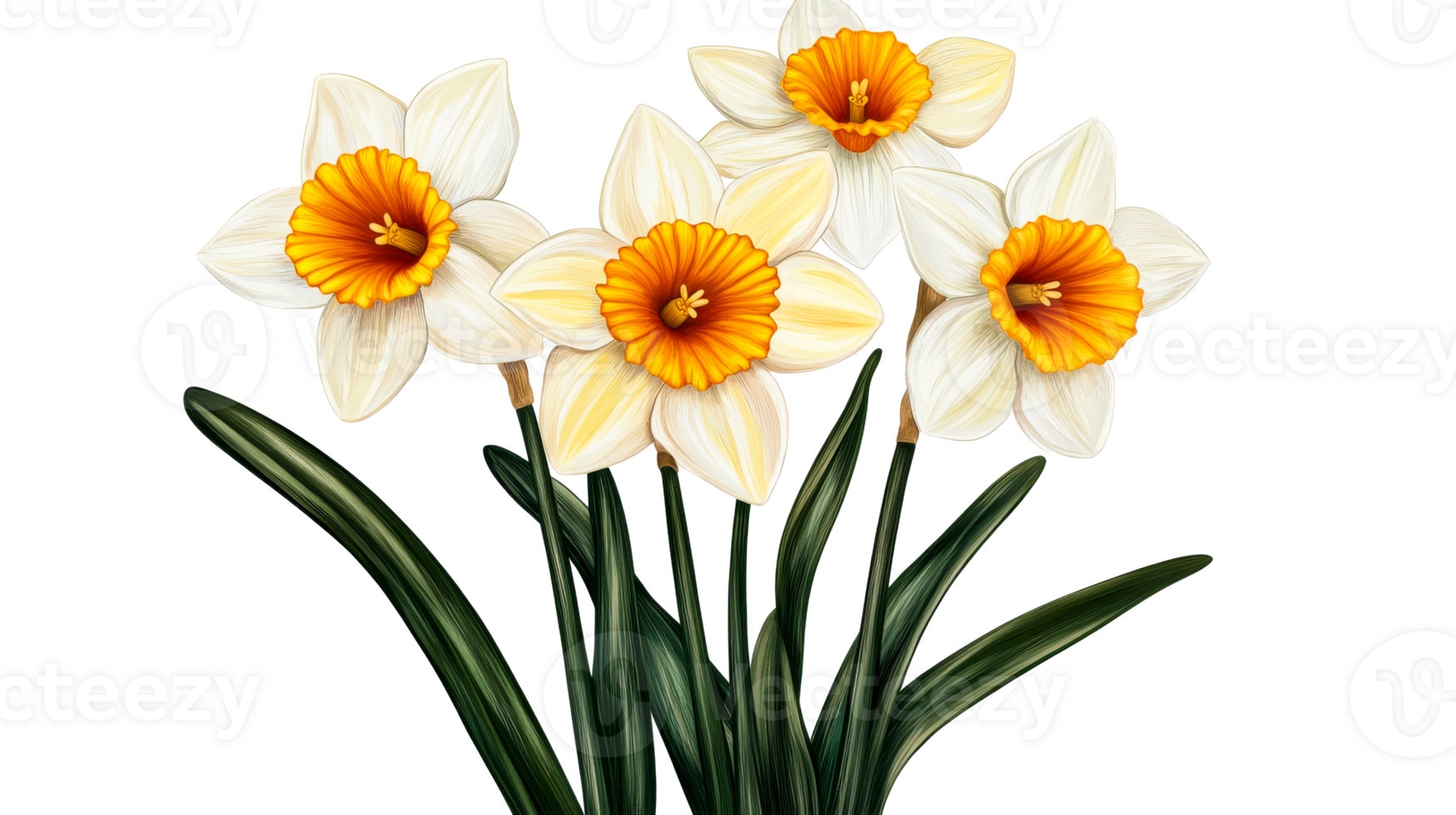 Daffodils, springtime blooms with vibrant centers, cut out transparent png