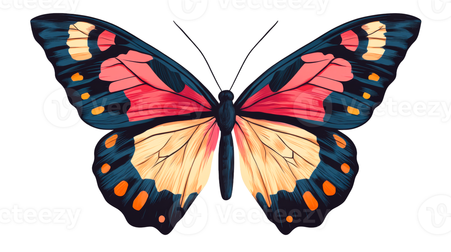 Butterfly illustration, colorful wings, detailed design, cut out transparent png
