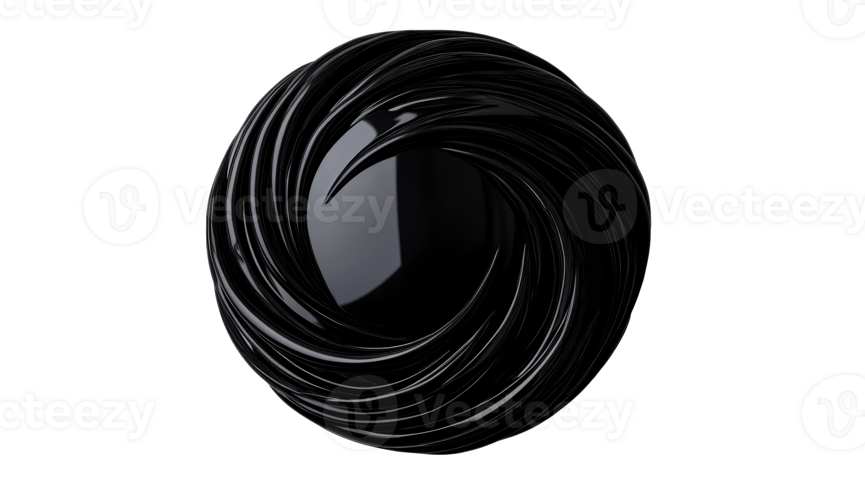 Glossy Black Organic Vortex, Flowing Shapes, cut out transparent png