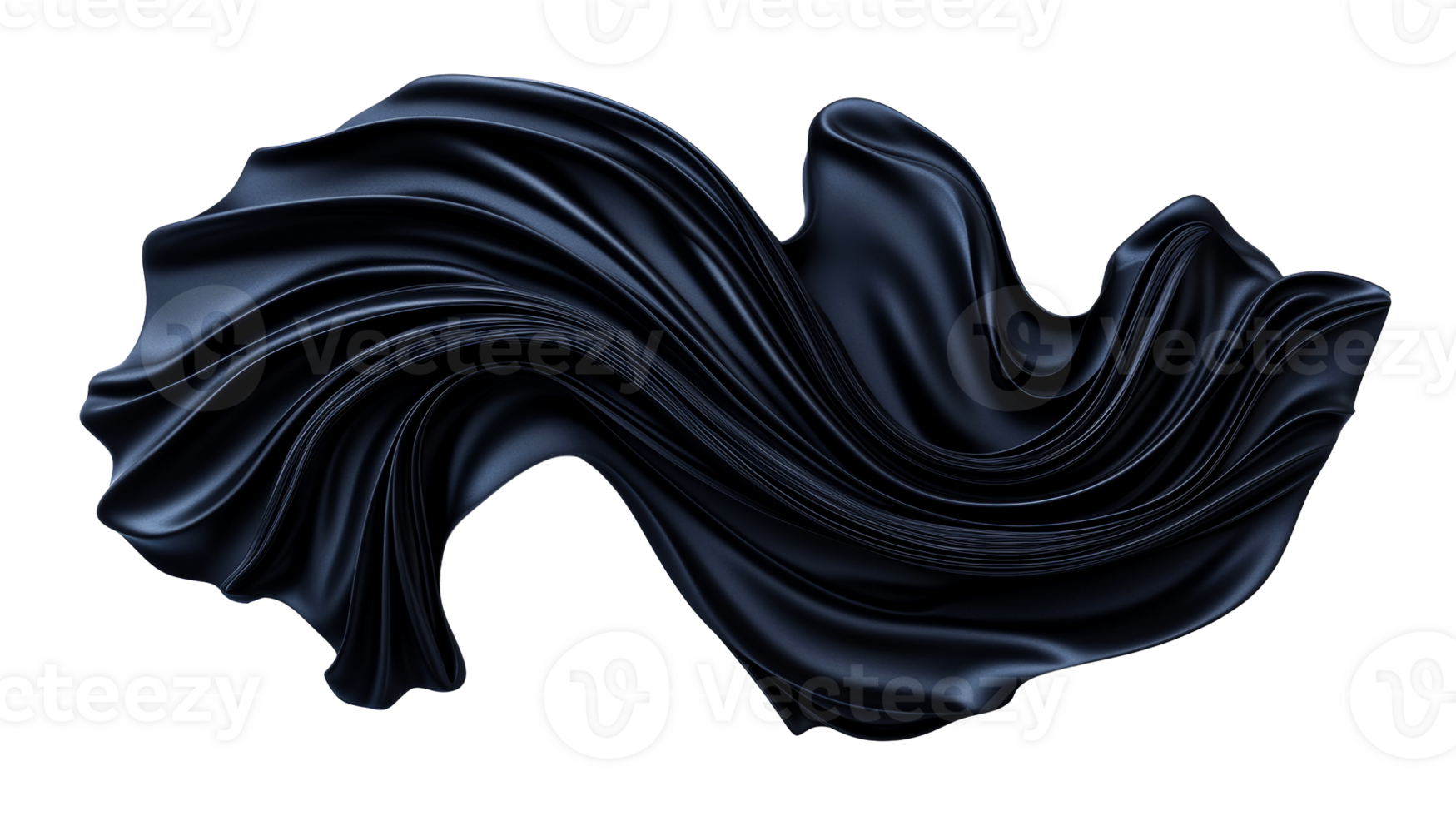 Elegant dark satin fabric with delicate folds and shine, cut out transparent png