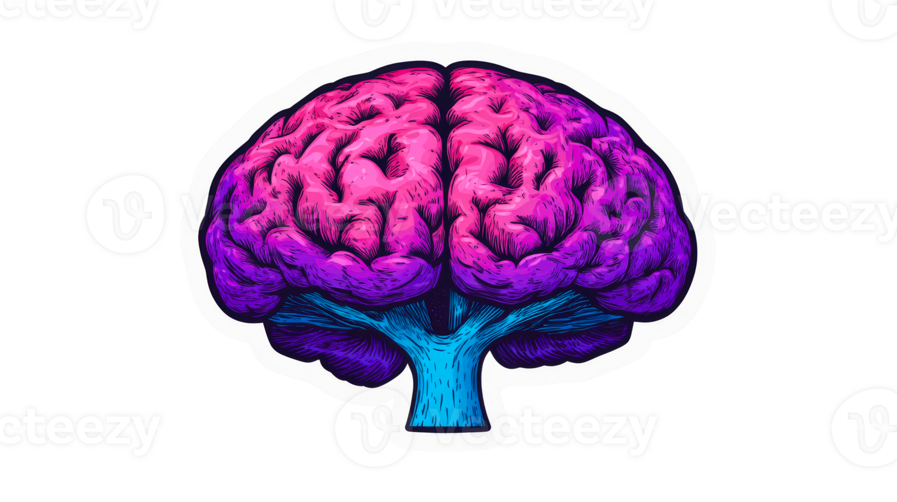 Psychedelic brain art sticker with vibrant colors , cut out transparent png