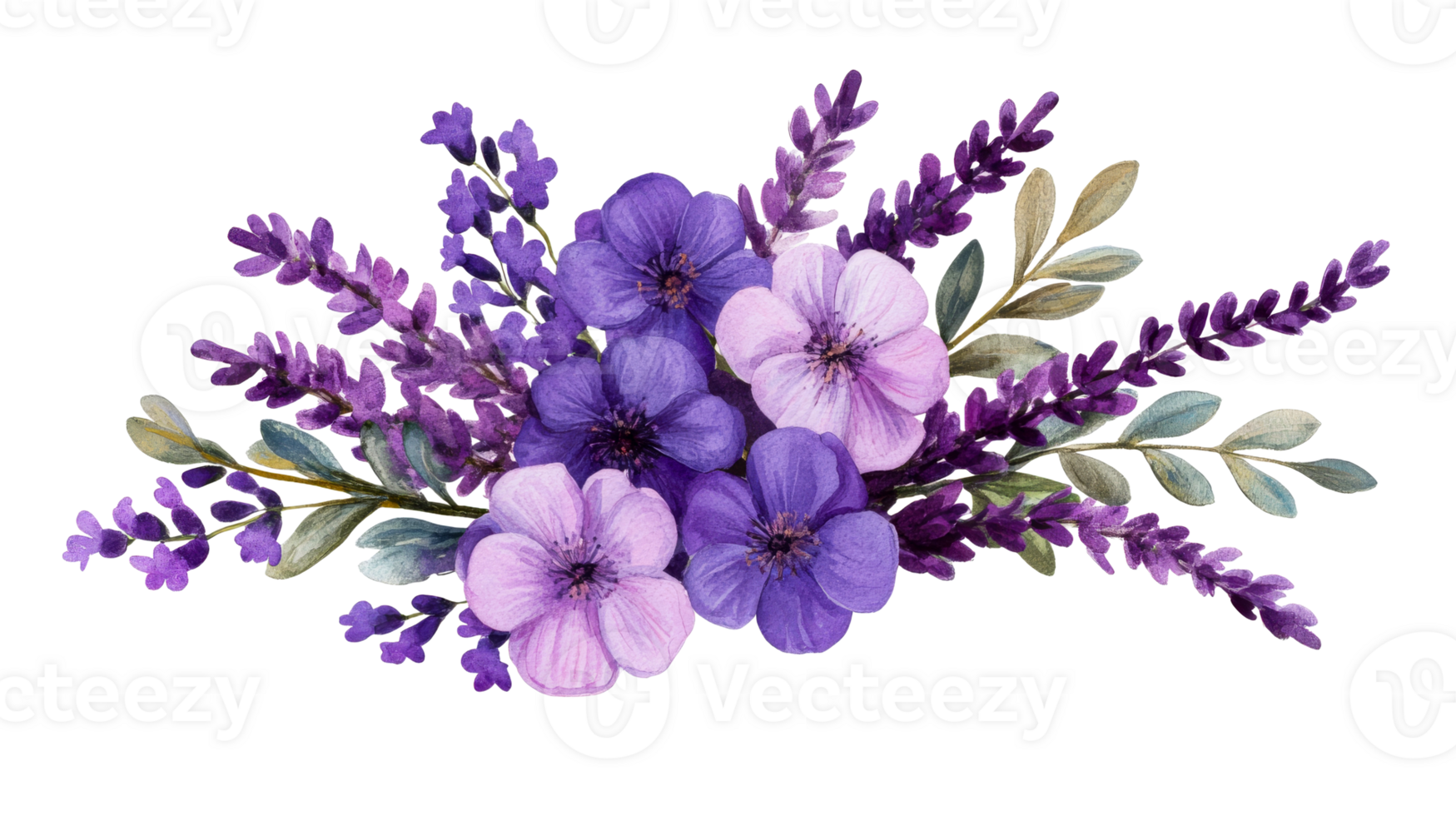 Floral arrangement with lavender and purple flowers, cut out transparent png