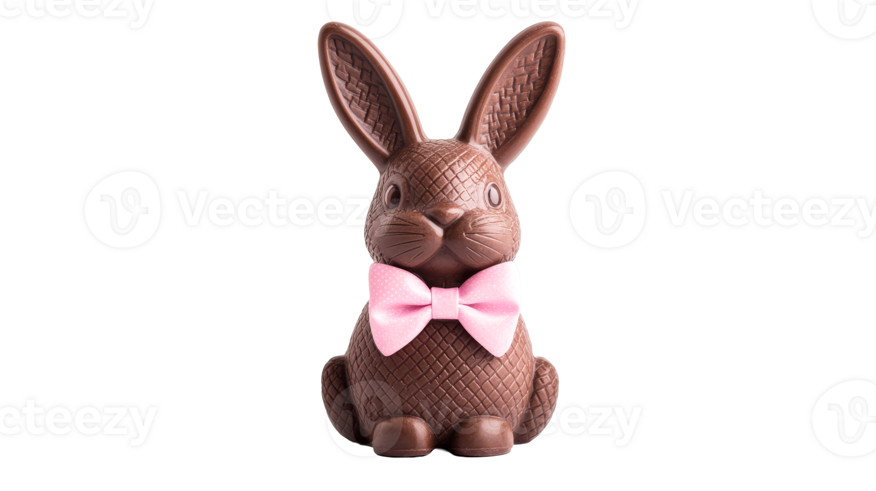 Charming Chocolate Bunny with Pink Bow Tie, cut out transparent png