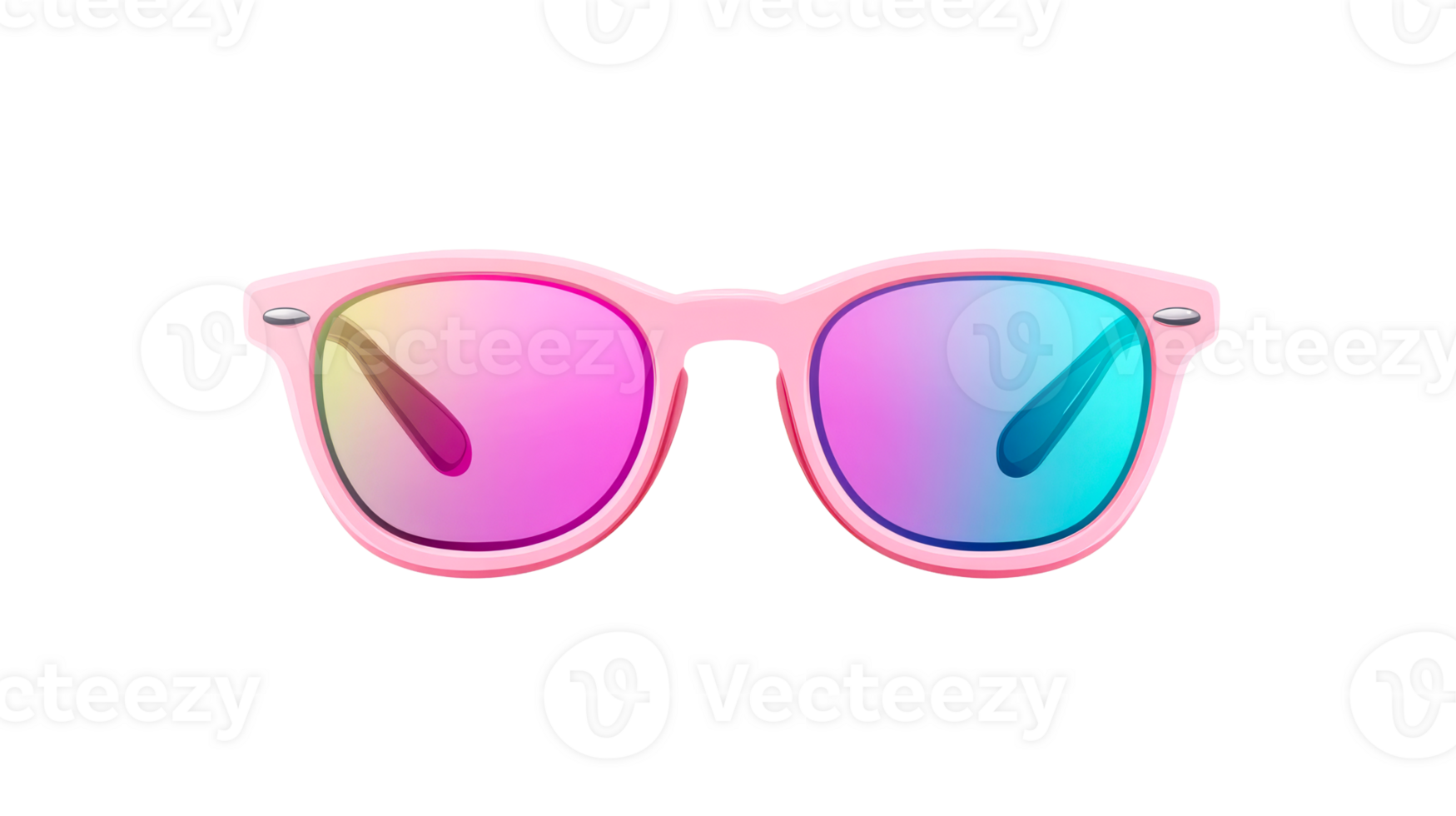 Stylish colorful sunglasses with pink frames and gradient lenses, cut out transparent png