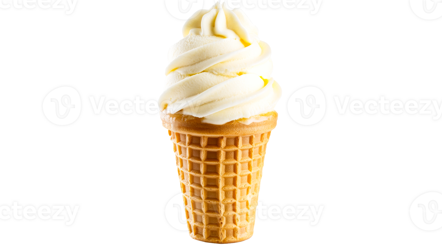 Ice cream in waffle cone isolated on black background, cut out transparent png
