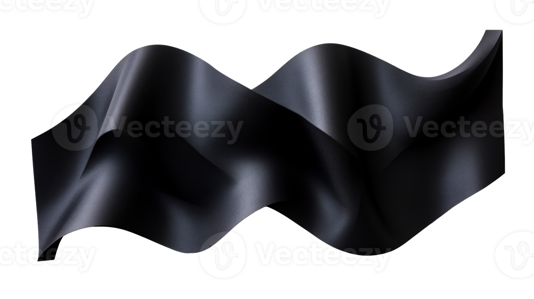 Abstract waving black ribbon design with texture, cut out transparent png