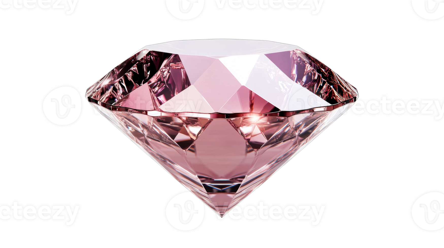 Rose diamond gemstone on black background close-up, cut out transparent png