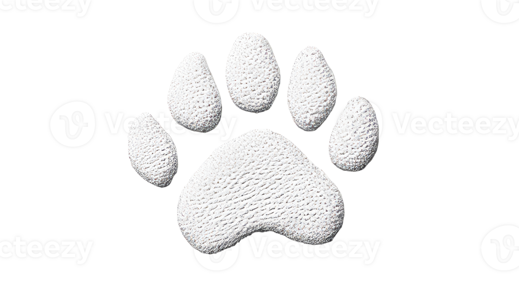 Textured white paw print with black background, cut out transparent png