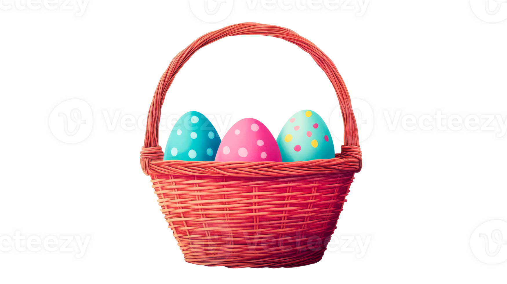 Easter basket with three eggs, decorated with patterns, cut out transparent png