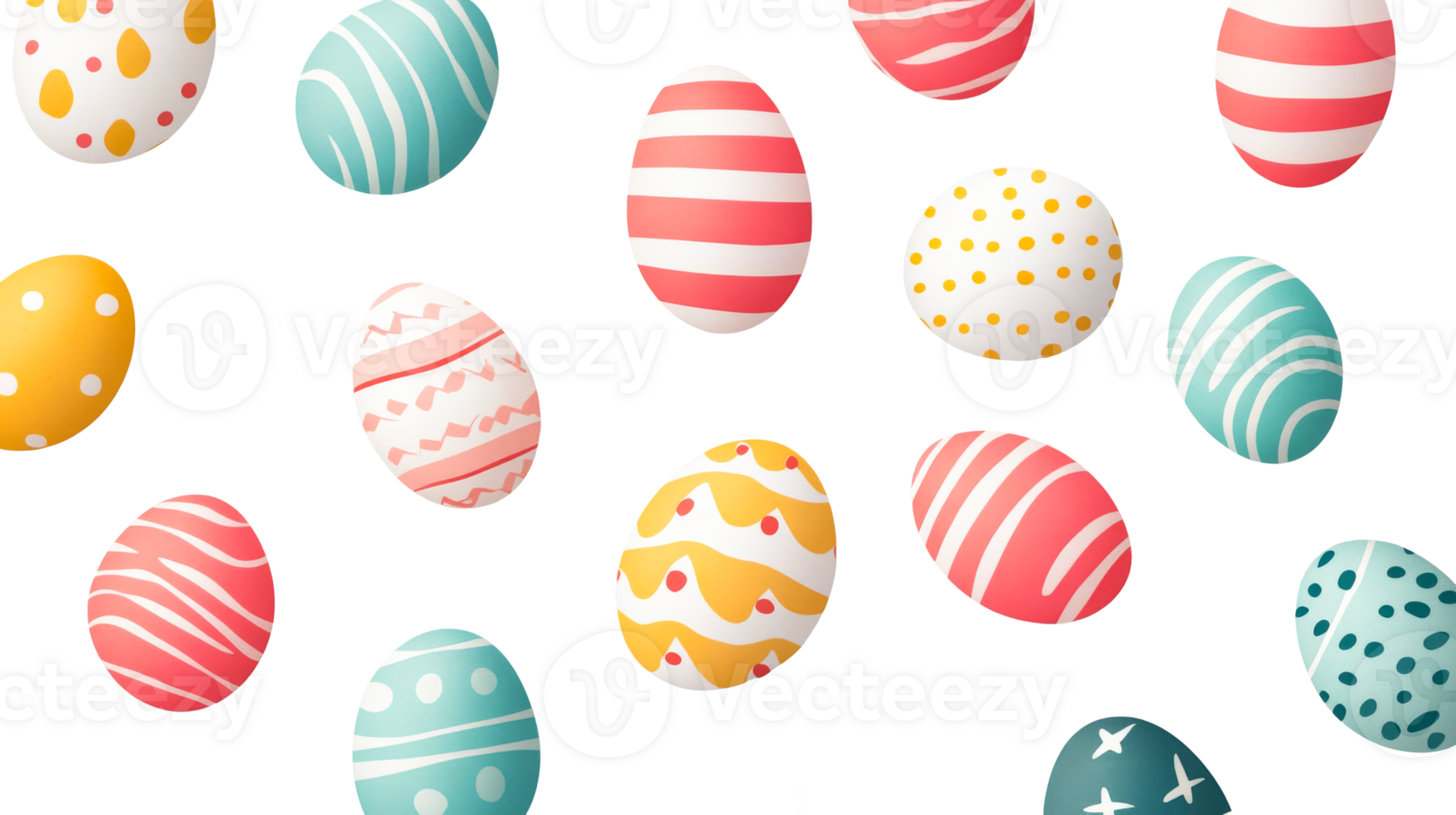 Festive Easter egg assortment on a black background, cut out transparent png