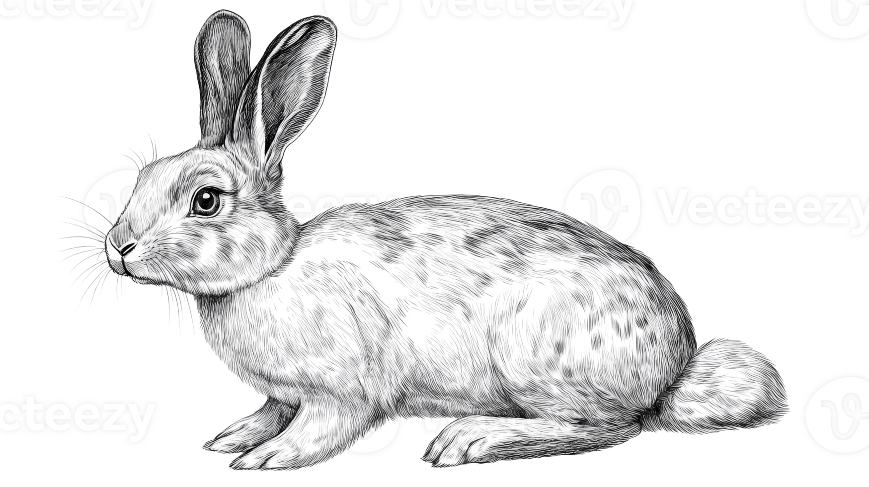 Elegant hand-drawn rabbit illustration on transparent background, cut out transparent png