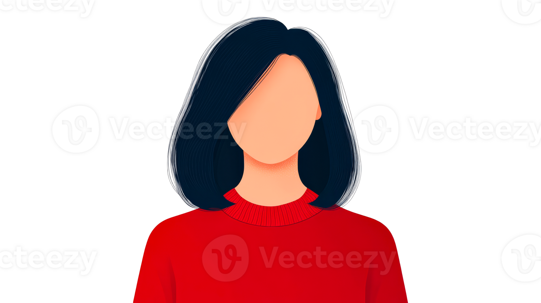 Faceless woman with dark hair, red sweater, cut out transparent png