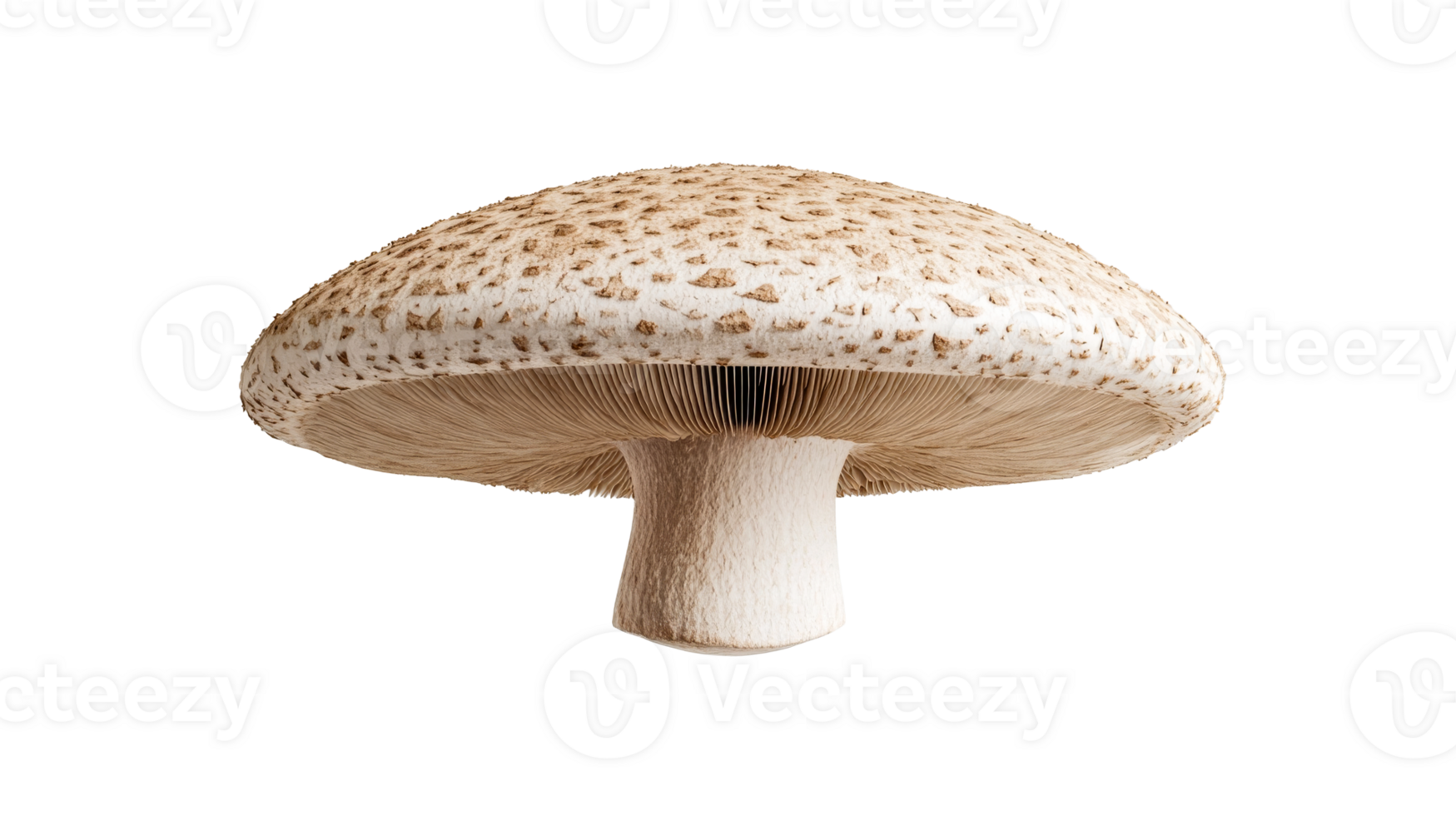 Parasol mushroom featuring visible lamellae, cut out transparent png