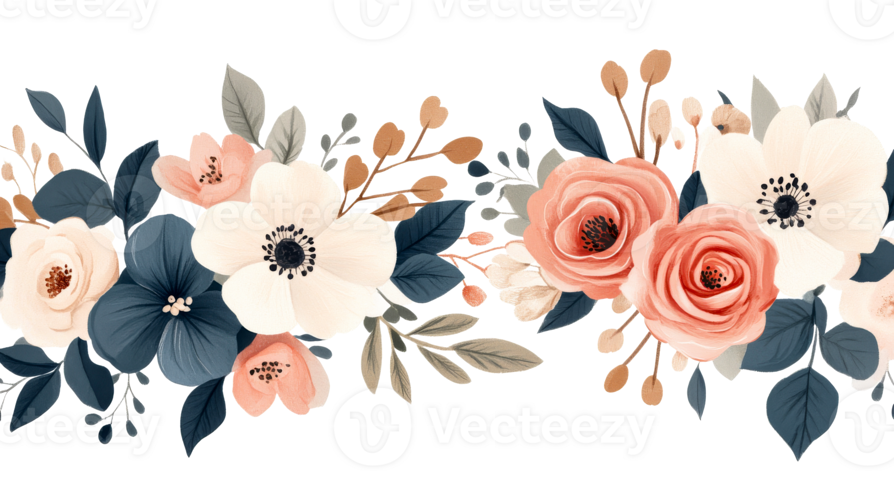 Pastel Floral Arrangement on Dark Background, cut out transparent png