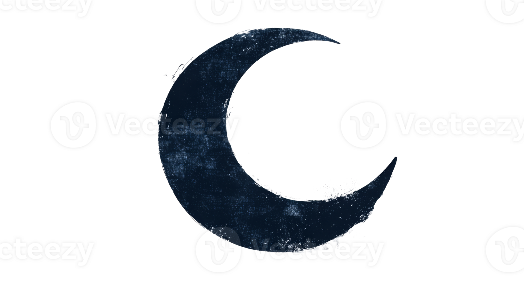 Dark blue crescent moon with distressed texture effect, cut out transparent png
