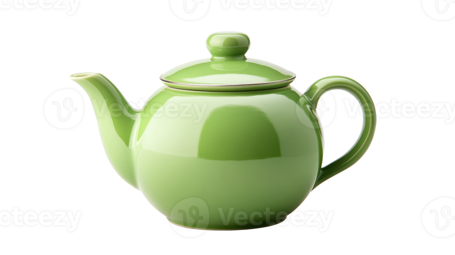 Green Teapot with Lid on Black Background, cut out transparent png