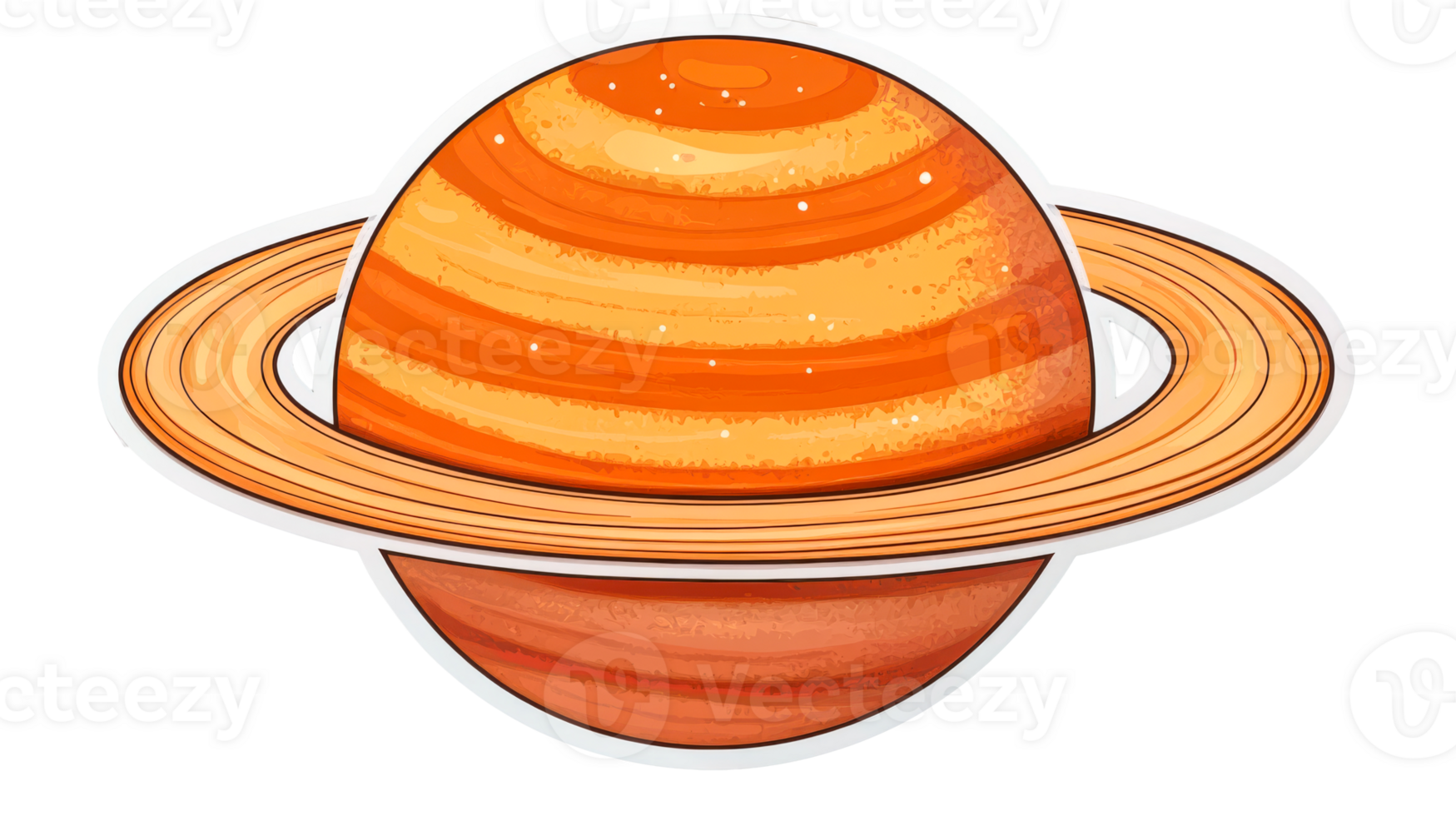 Saturn planet with rings on a black background, cut out transparent png