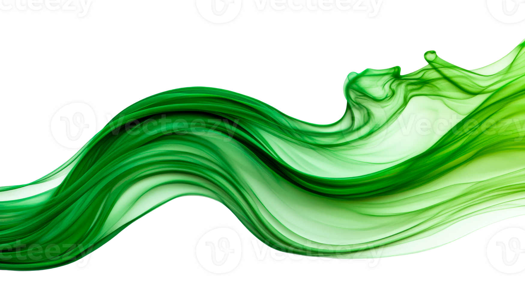 Green waves, green stream, abstract swirl movement, cut out transparent png