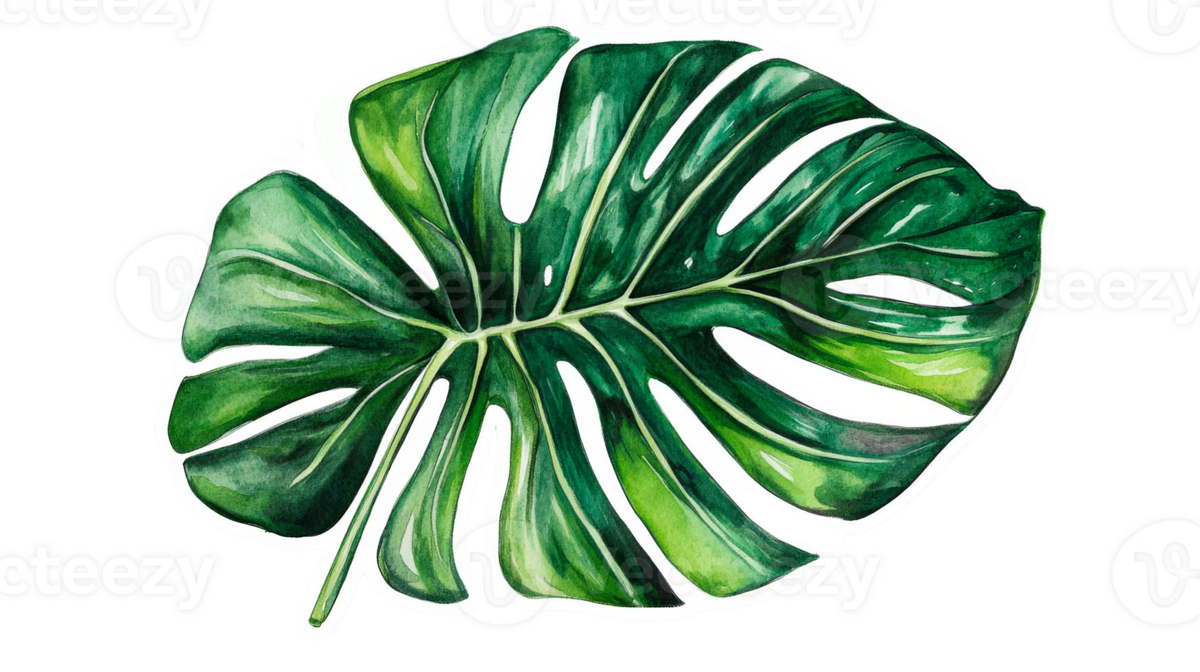Watercolor painting of Monstera leaf tropical illustration, cut out transparent png