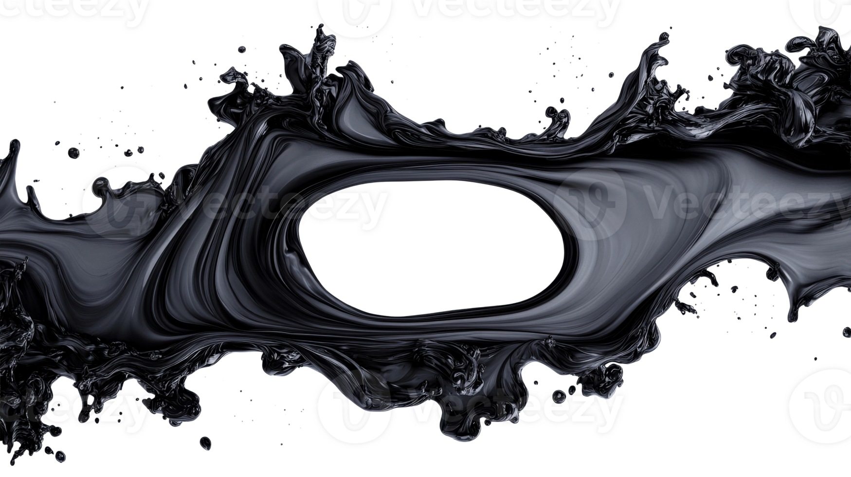 Abstract liquid frame splash, dynamic flow wave effect, cut out transparent png