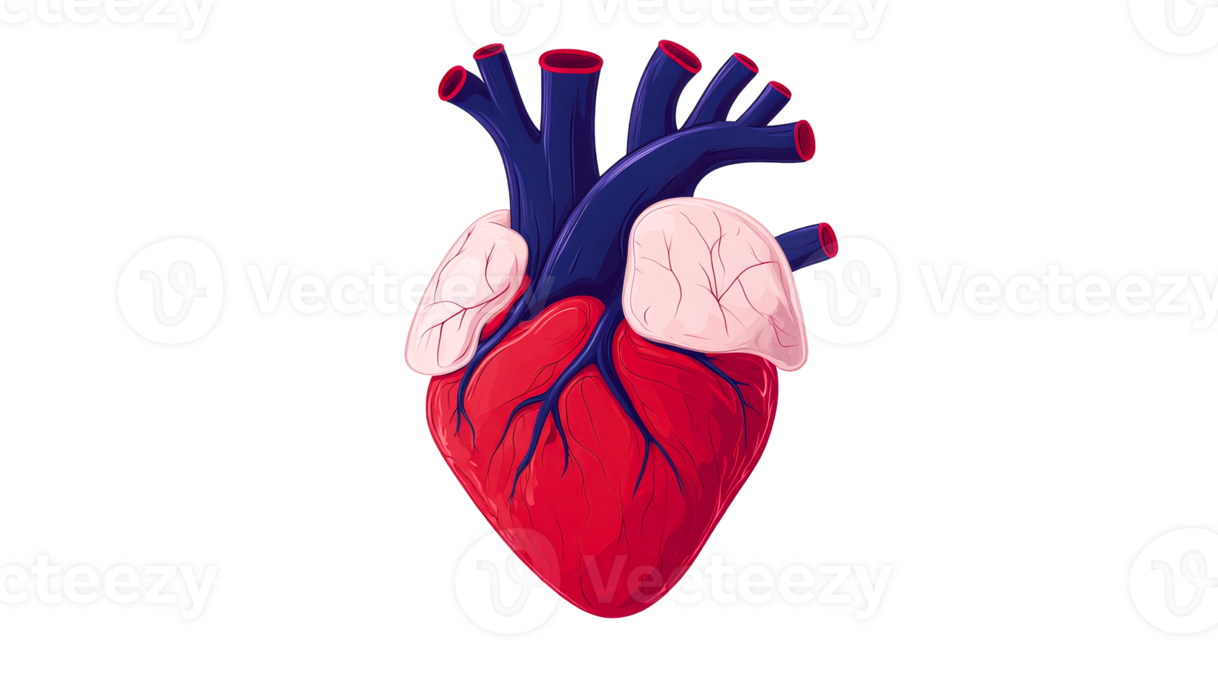 Human heart anatomy with vessels and ventricles, cut out transparent png