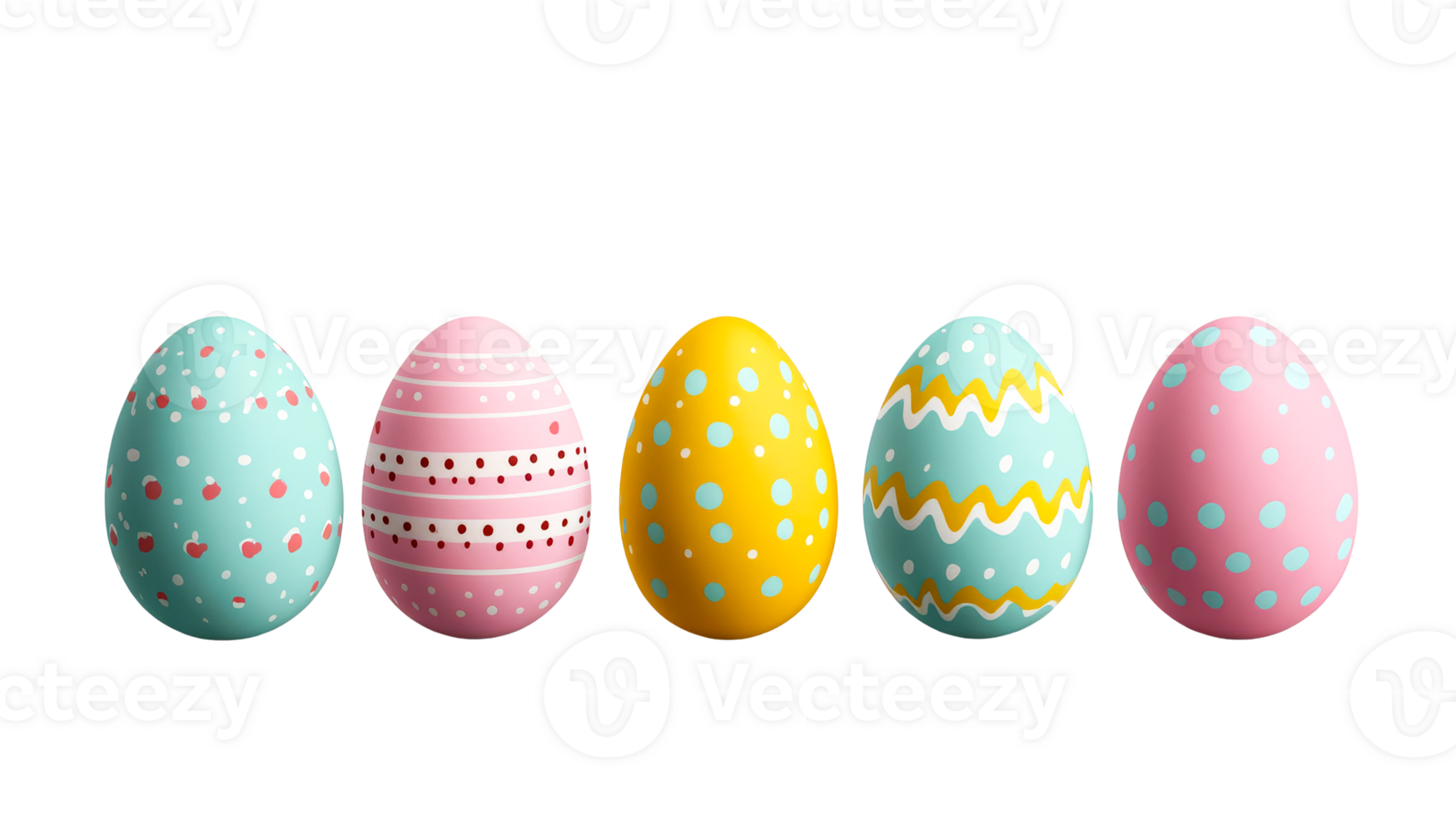 Easter Eggs with varied patterns and colors, cut out transparent png
