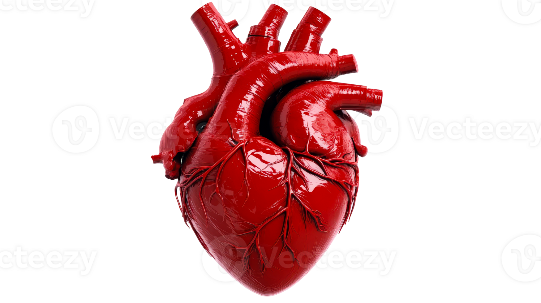 Anatomical Red Heart, detailed, veins, arteries, cardiology, isolated, cut out transparent png