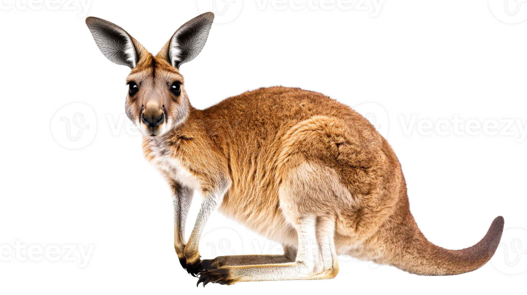 Kangaroo with curious look, attentive, full body pose, cut out transparent png