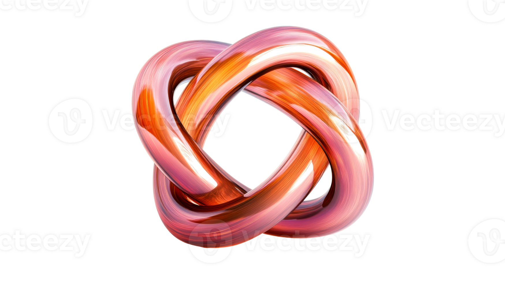 Abstract knot shape with shiny copper texture, cut out transparent png