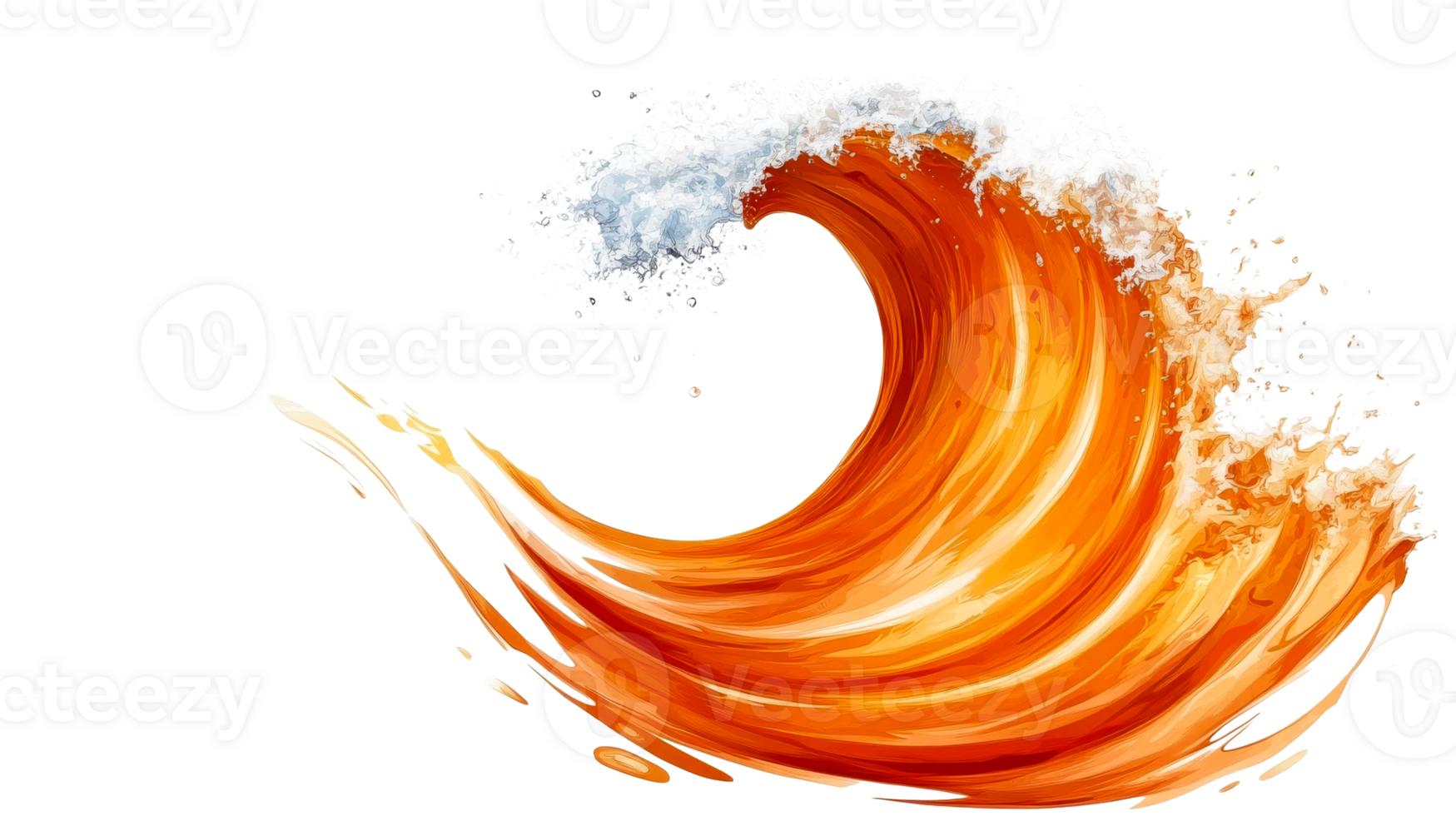 Orange liquid wave with white foam crest, cut out transparent png