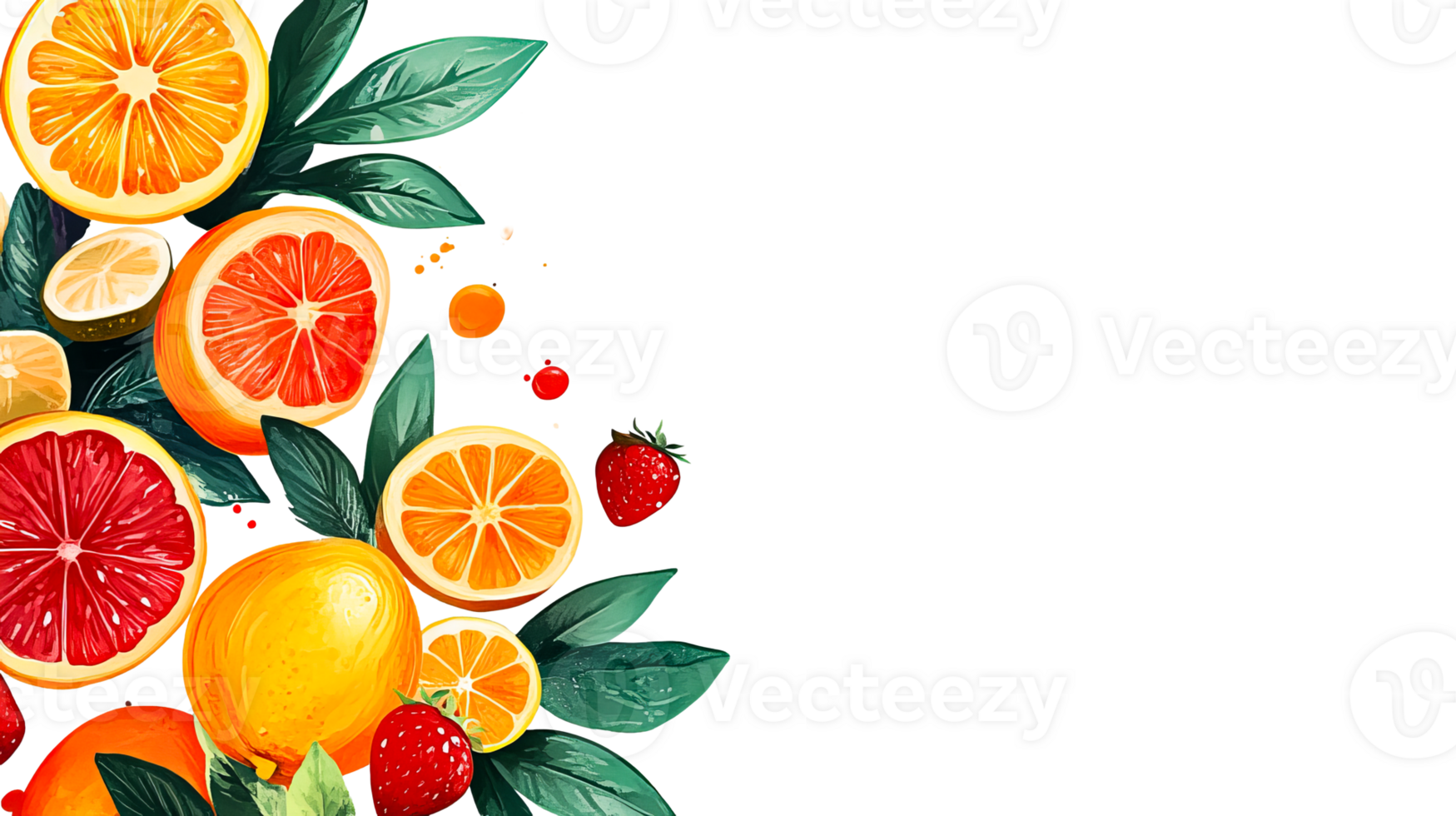 Citrus fruits and strawberry arrangement, watercolor, cut out transparent png