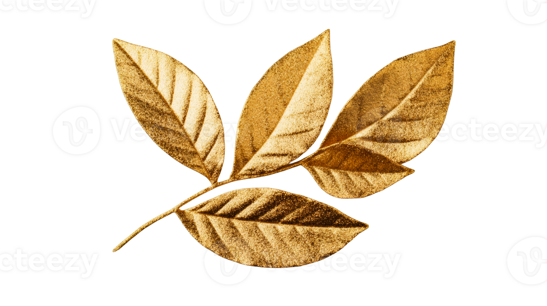 Golden leaf branch art decor element, natural luxury, glitter, cut out transparent png