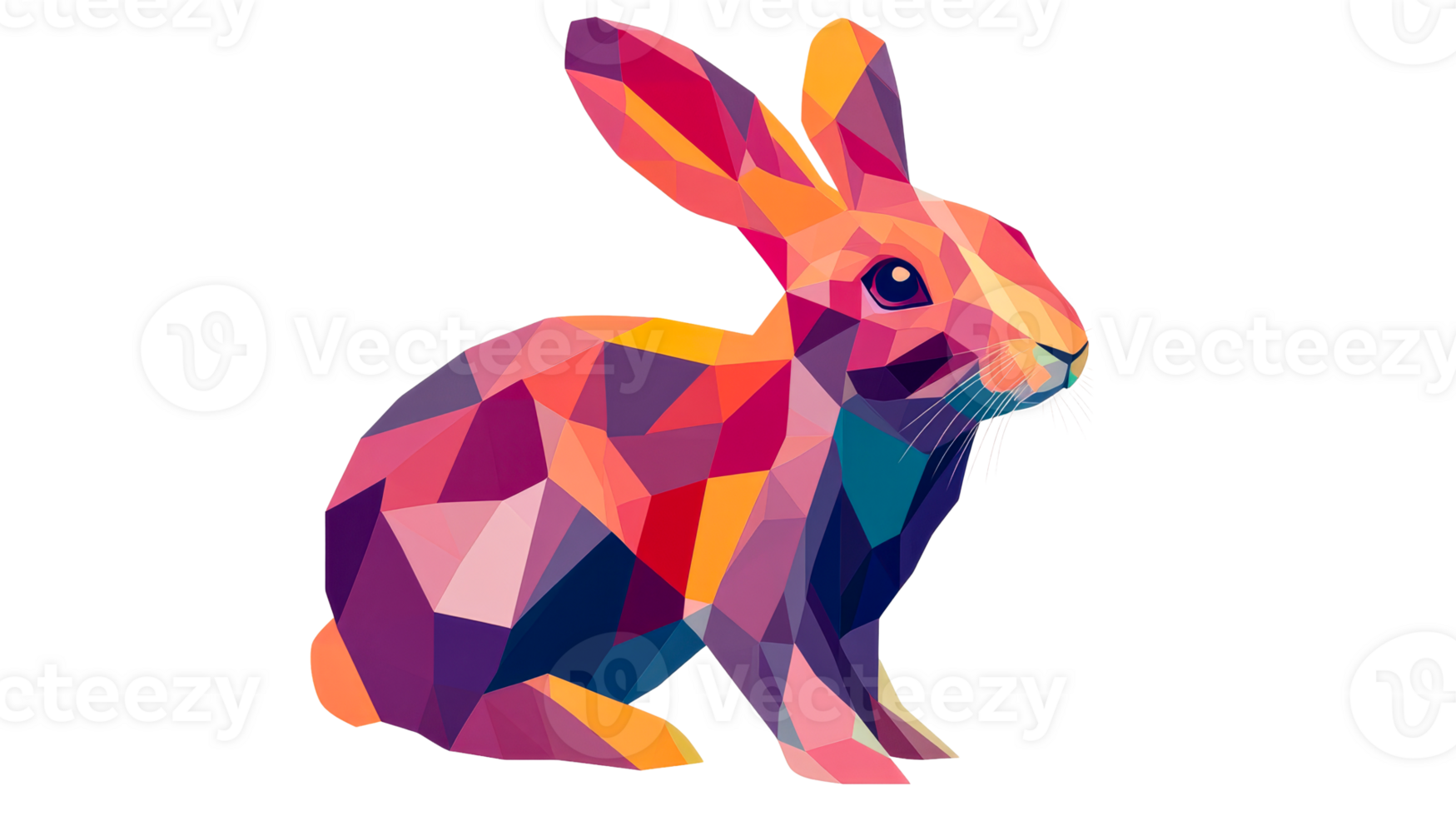 Geometric bunny illustration with vibrant colors, cut out transparent png