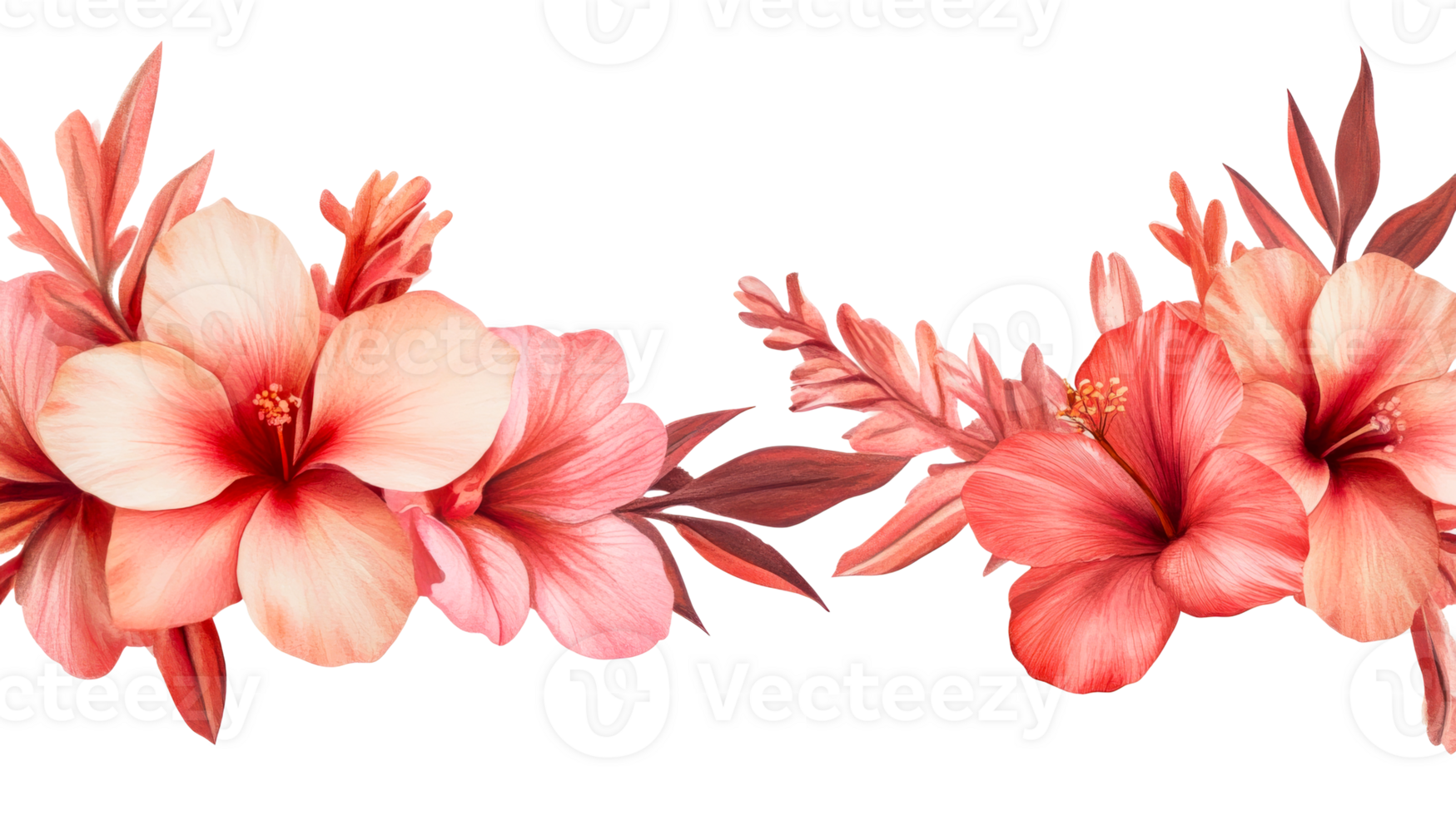 Floral bouquet of hibiscus in coral, cut out transparent png