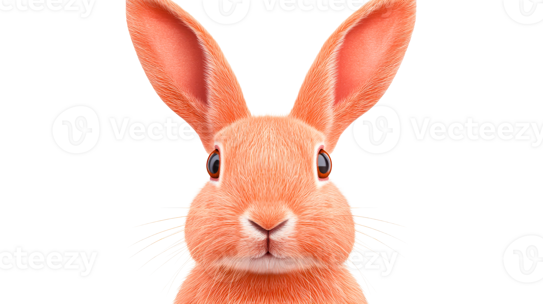 Realistic peach rabbit illustration with fluffy texture, cut out transparent png