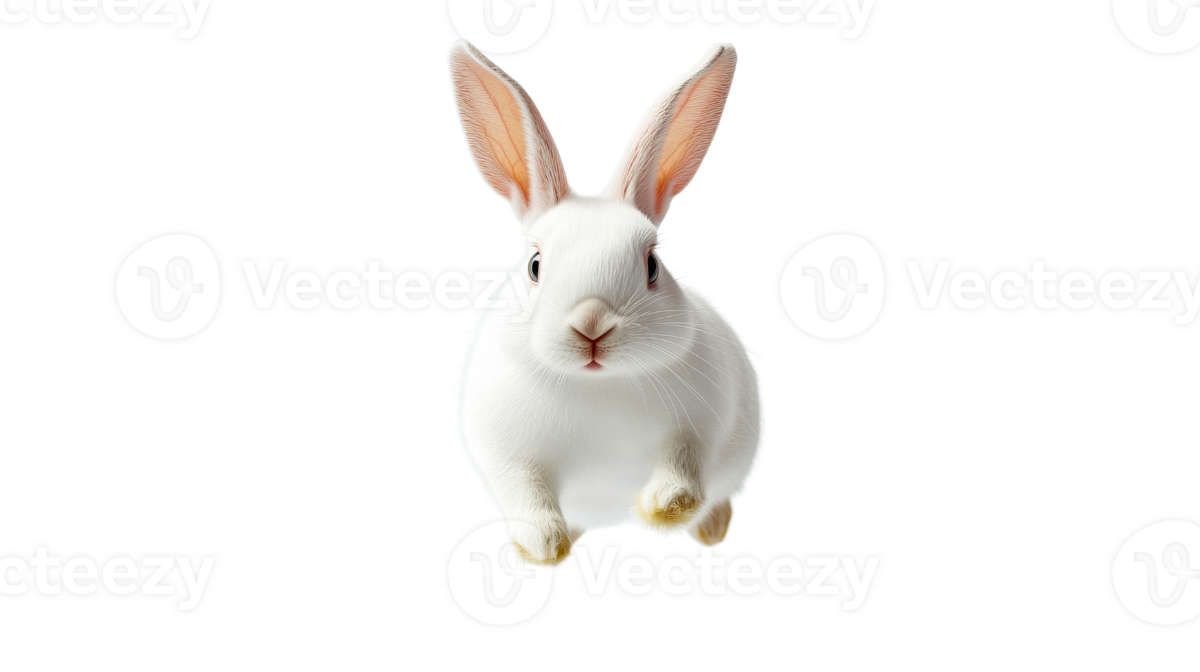 Adorable white bunny isolated on black background, studio shot, cut out transparent png