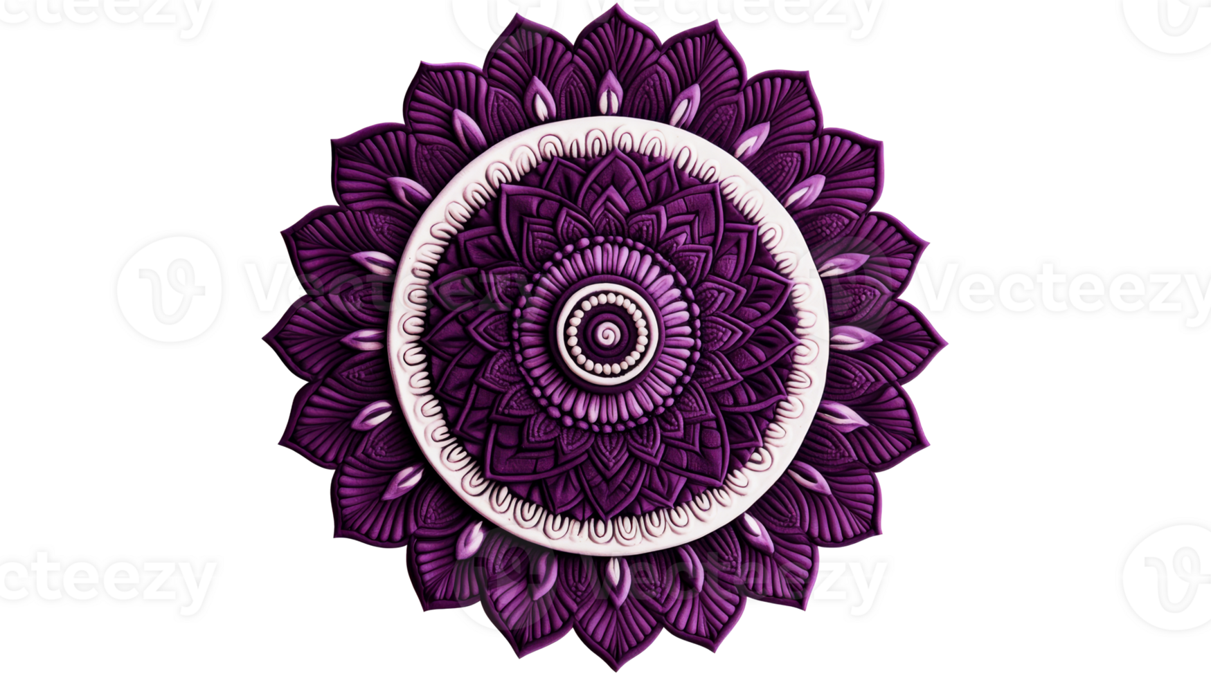 Purple Mandala with White Border, Intricate Design, cut out transparent png