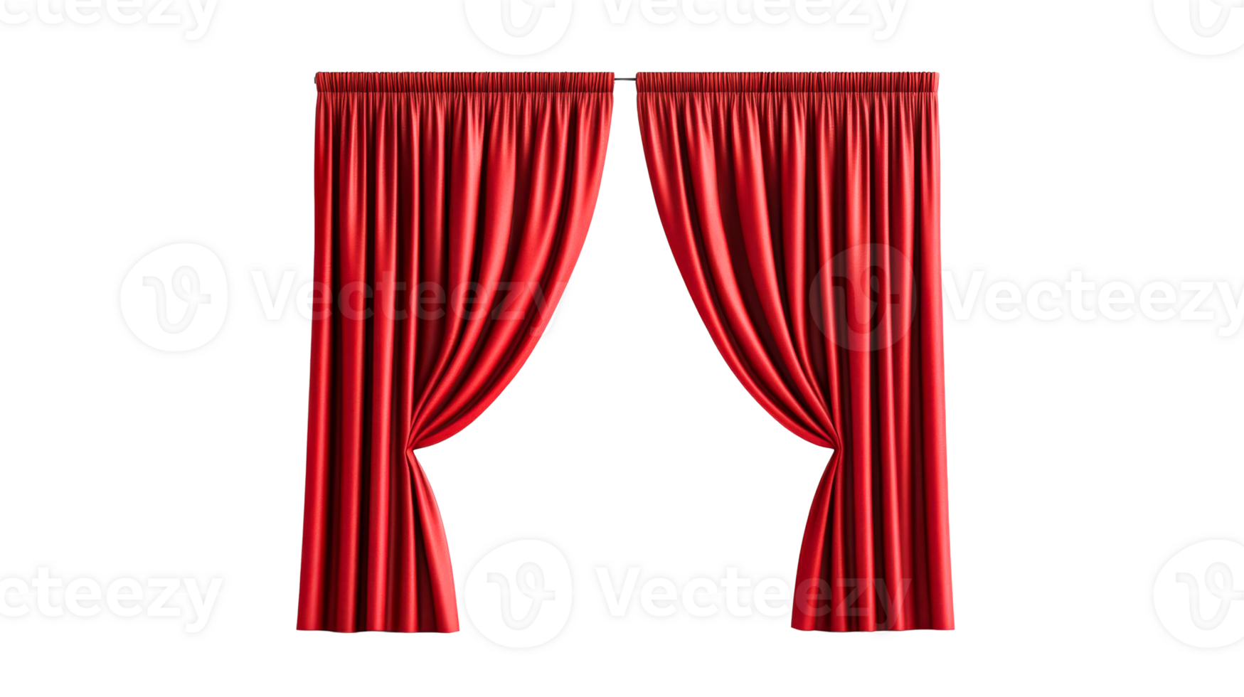 Red stage curtains slightly open theatrical performance, cut out transparent png