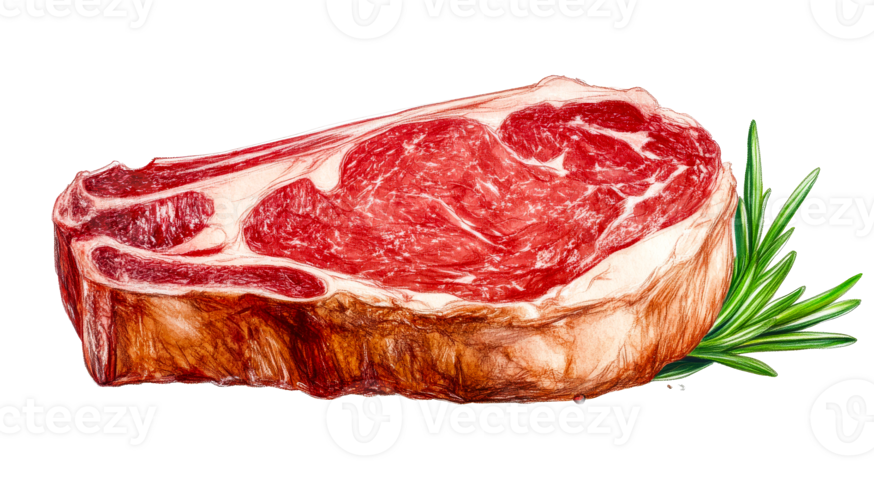 Watercolor ribeye steak with rosemary illustration, cut out transparent png