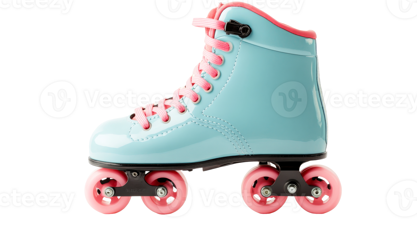 Roller skate aqua and pink with laces, cut out transparent png