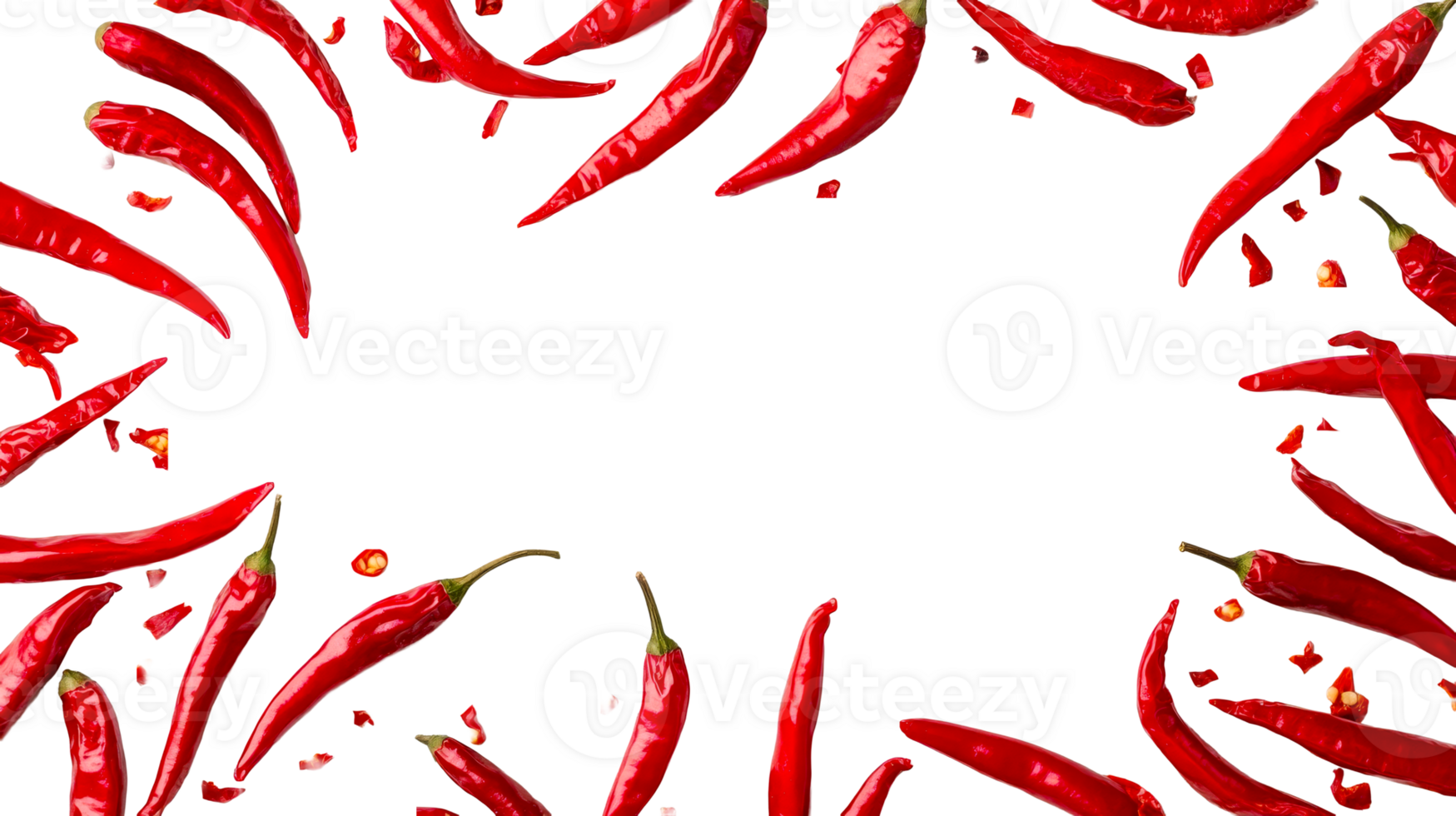 Spicy red chili peppers frame, ingredient food, cut out transparent png