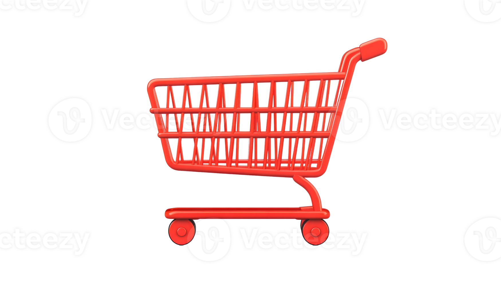 Bright red shopping cart detailed 3D design , cut out transparent png