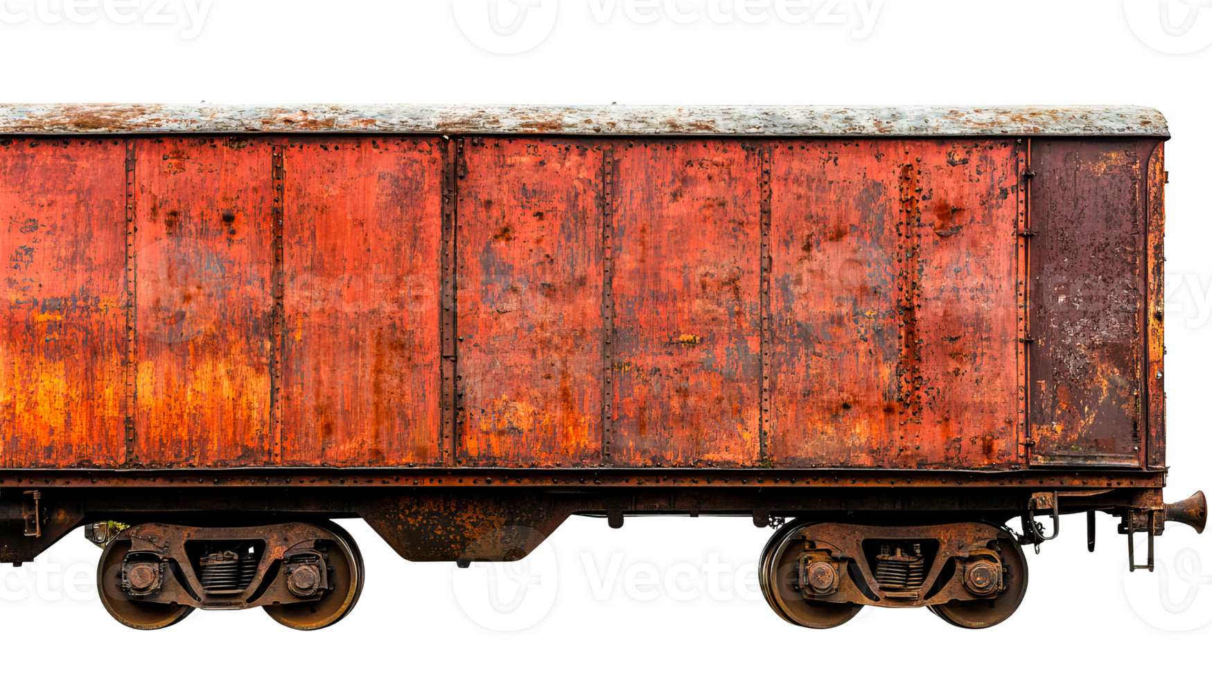 Weathered Orange Train Car, Abandoned Railroad Wagon, Cut Out Transparent png