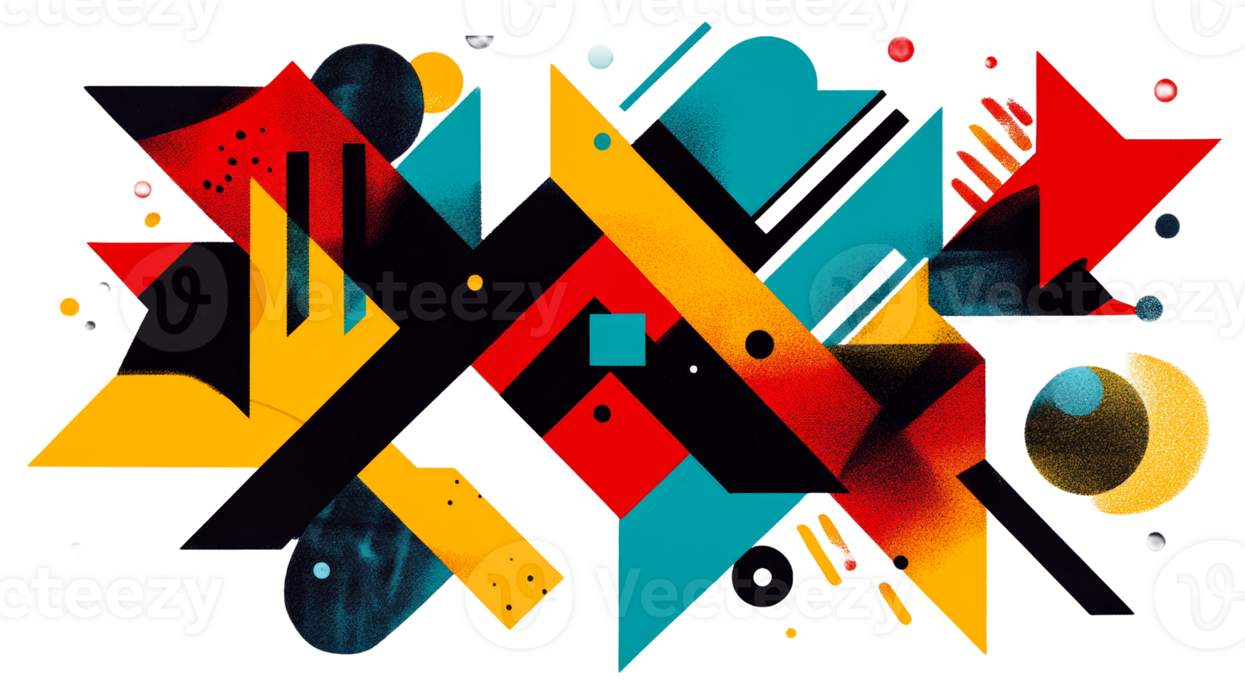 Geometric abstract art with triangles and circles, cut out transparent png