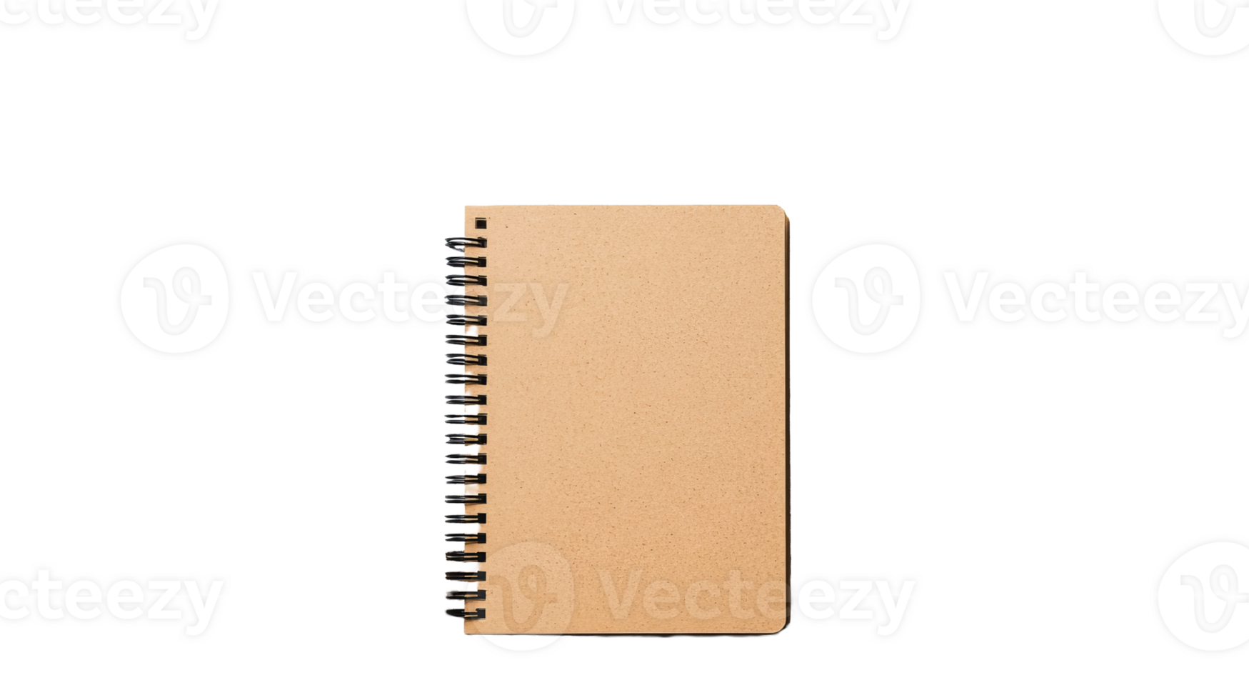 Brown spiral notebook mockup on a black background, cut out transparent png